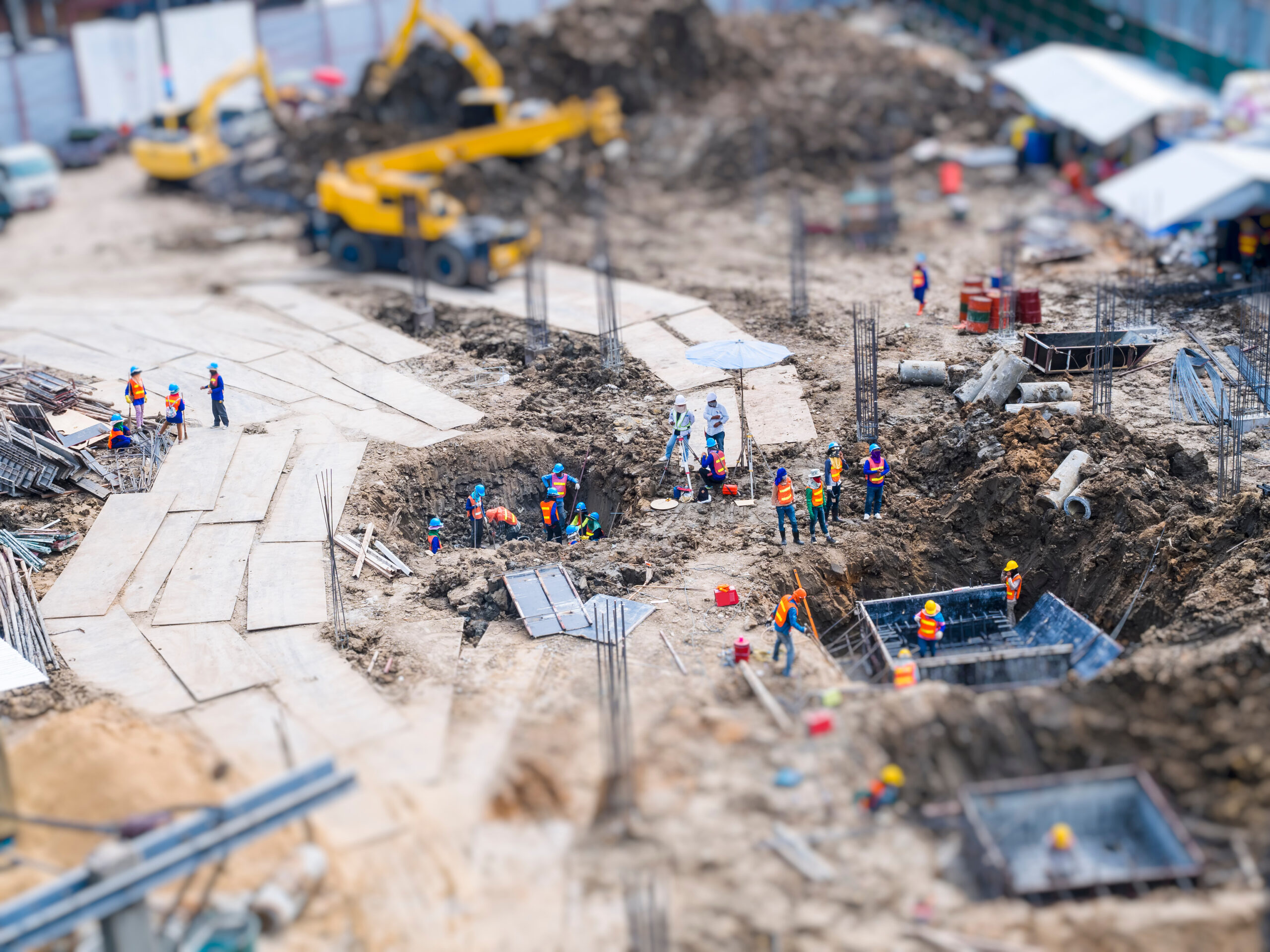 Construction site outdoor Aerial top view